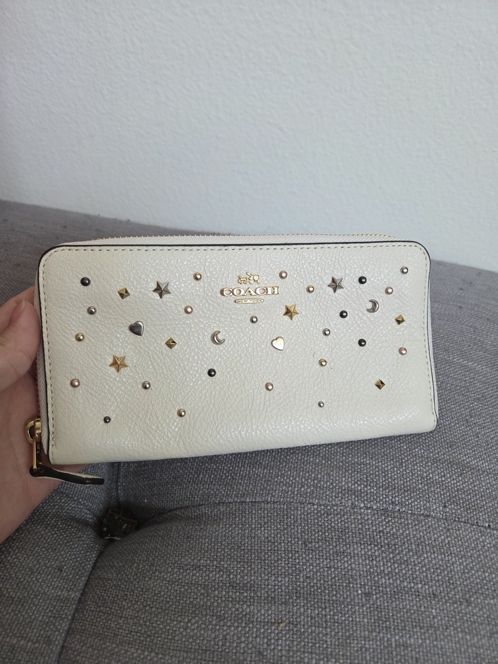 Coach White/chalk Studded Zip Wallet